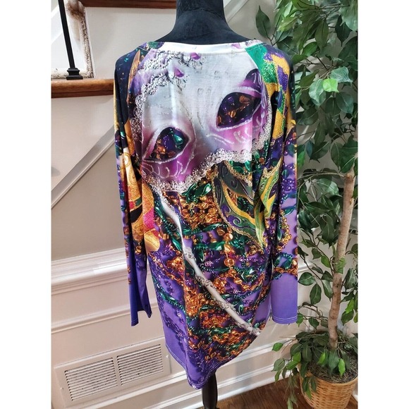 Womens Multicolor Geomatric Long Sleeve Round Neck Casual Top Blouse Size 2XL - Picture 7 of 10